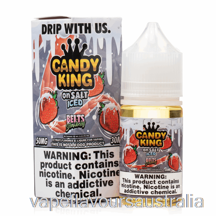 Vape Nicotine Australia ICED Belts Strawberry - Candy King On Salt - 30mL 50mg